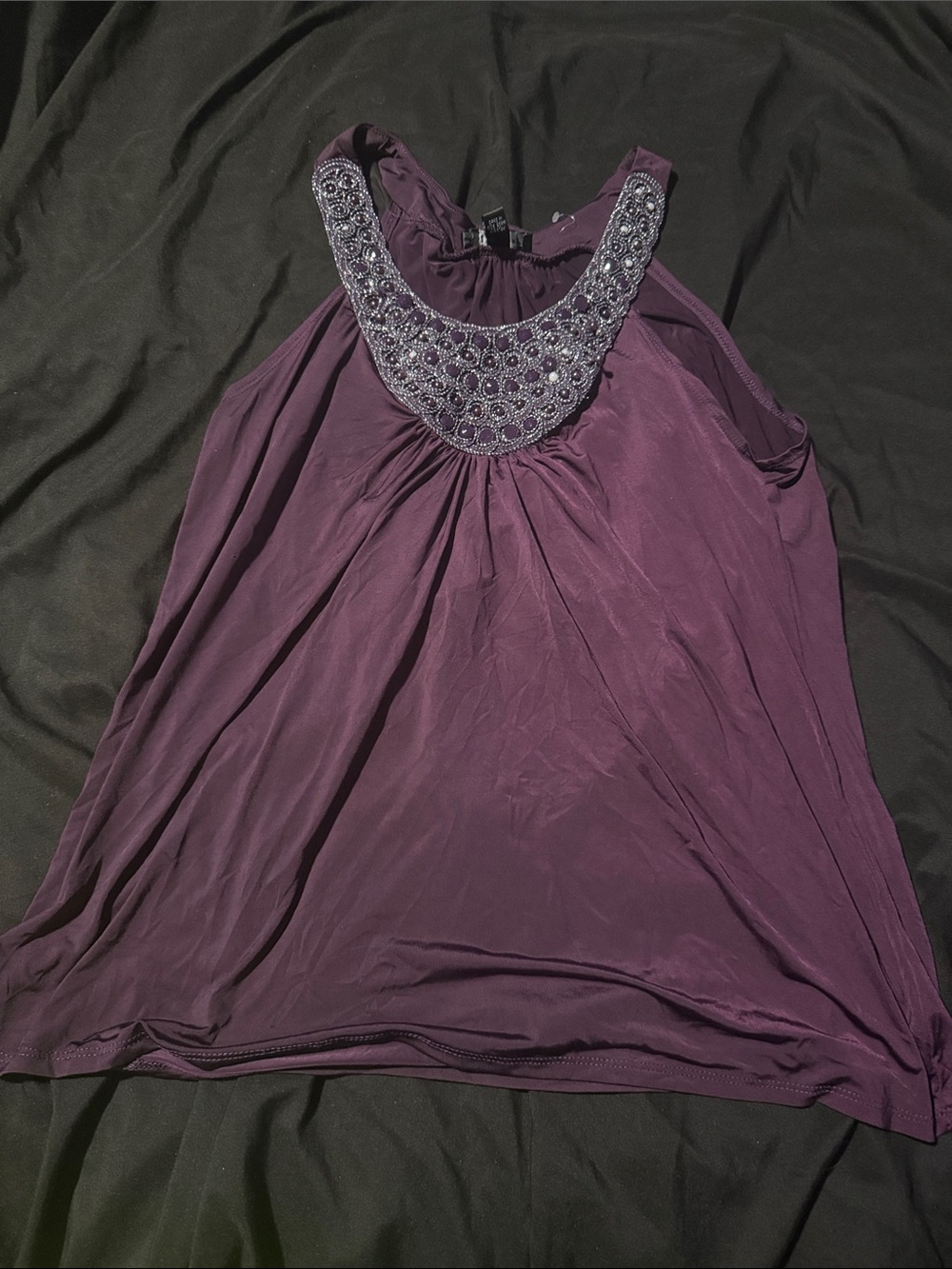 Iz Byer Purple Beaded Neck Sleeveless Camisole